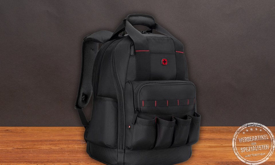 Wenger Tool Backpack Advanced in der Frontansicht mit Au&szlig;entaschen und Werkzeugf&auml;chern &ndash; robuster Business- und Werkzeugrucksack f&uuml;r Handwerker und Technik-Profis.