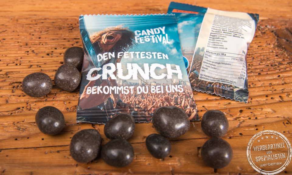 Vegane Treets Crunchy Corn von magna mit ger&ouml;steten Maisk&ouml;rnern als s&uuml;&szlig;-salziger Werbeartikel