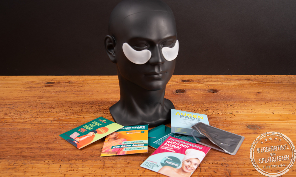 Augenpads mit Hyaluron mit Logo in verschiedenen Verpackungsdesigns als aufmerksamkeitsstarkes Giveaway