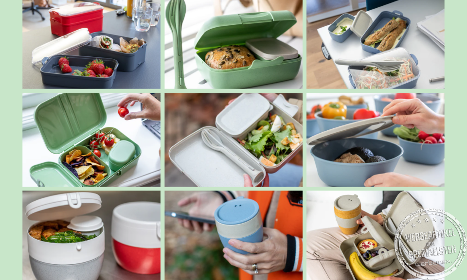 koziol To Go Werbeartikel mit Lunchboxen, Meal Prep Boxen und Mehrwegbechern mit Logo als nachhaltige Werbegeschenke.