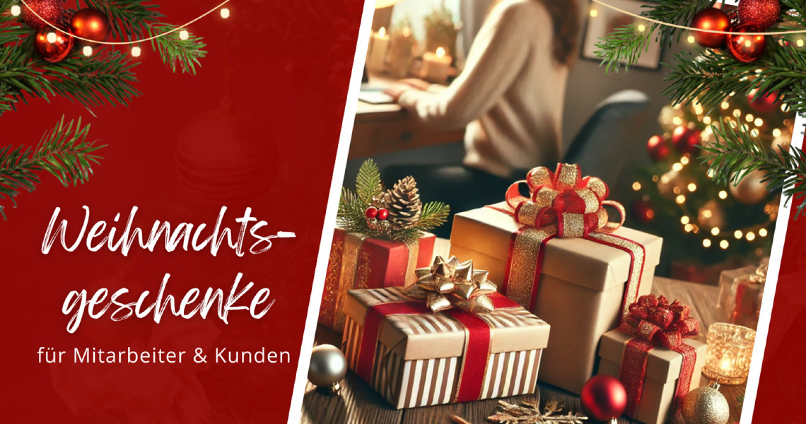 Sliderbild Weihnachtsgeschenke für Mitarbeiter und Kunden.