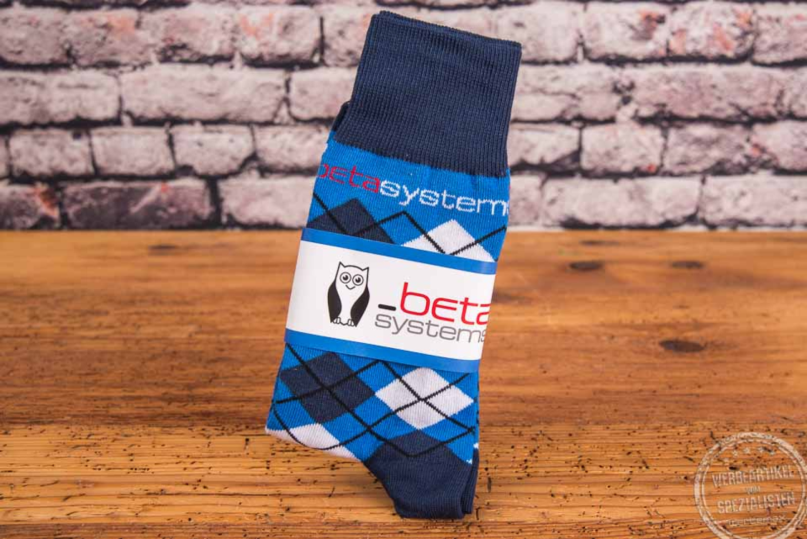 ABER Socken mit Banderole und Firmenlogo als Werbeartikel