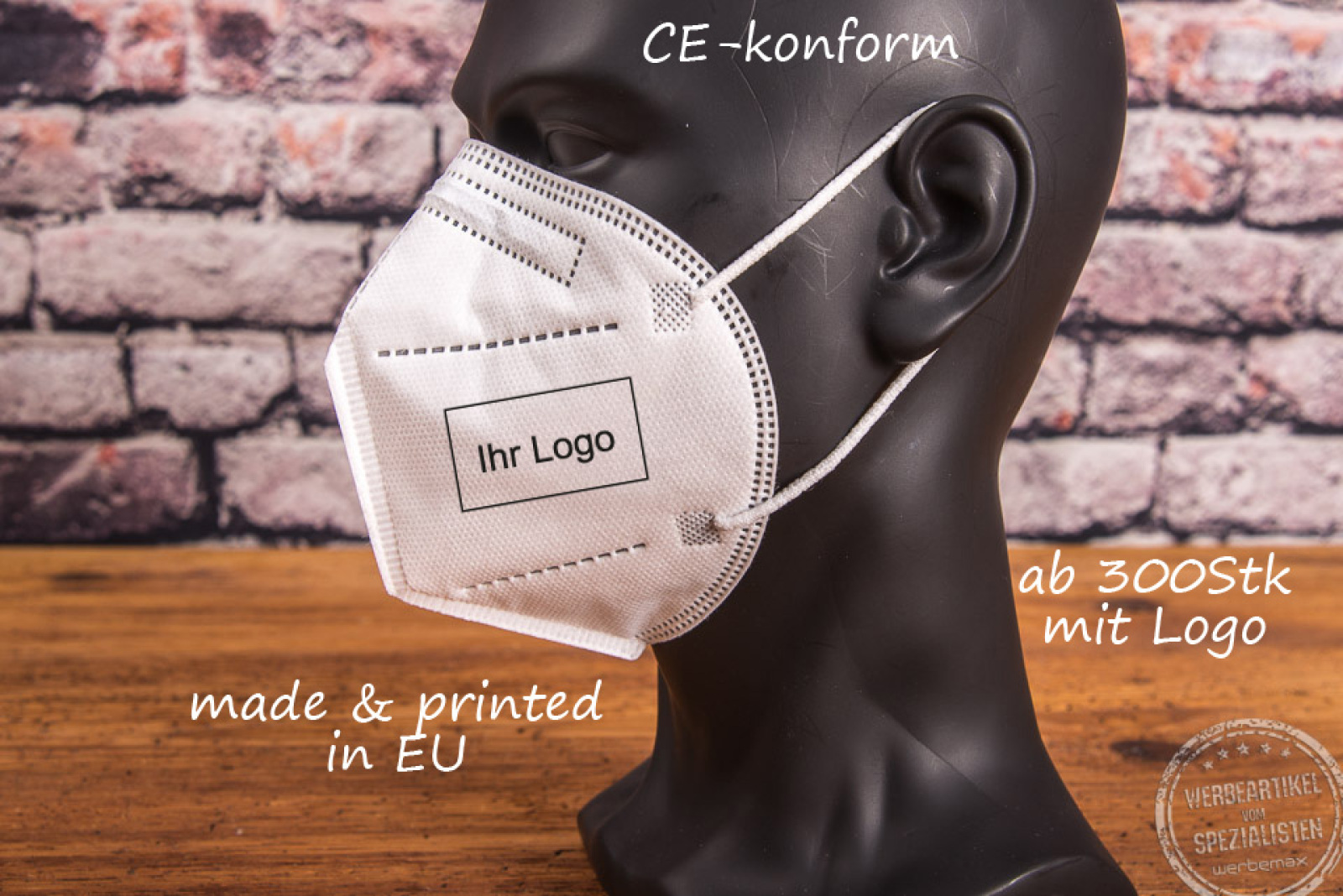 ffp2 maske in weiß CE-konform mit logo
