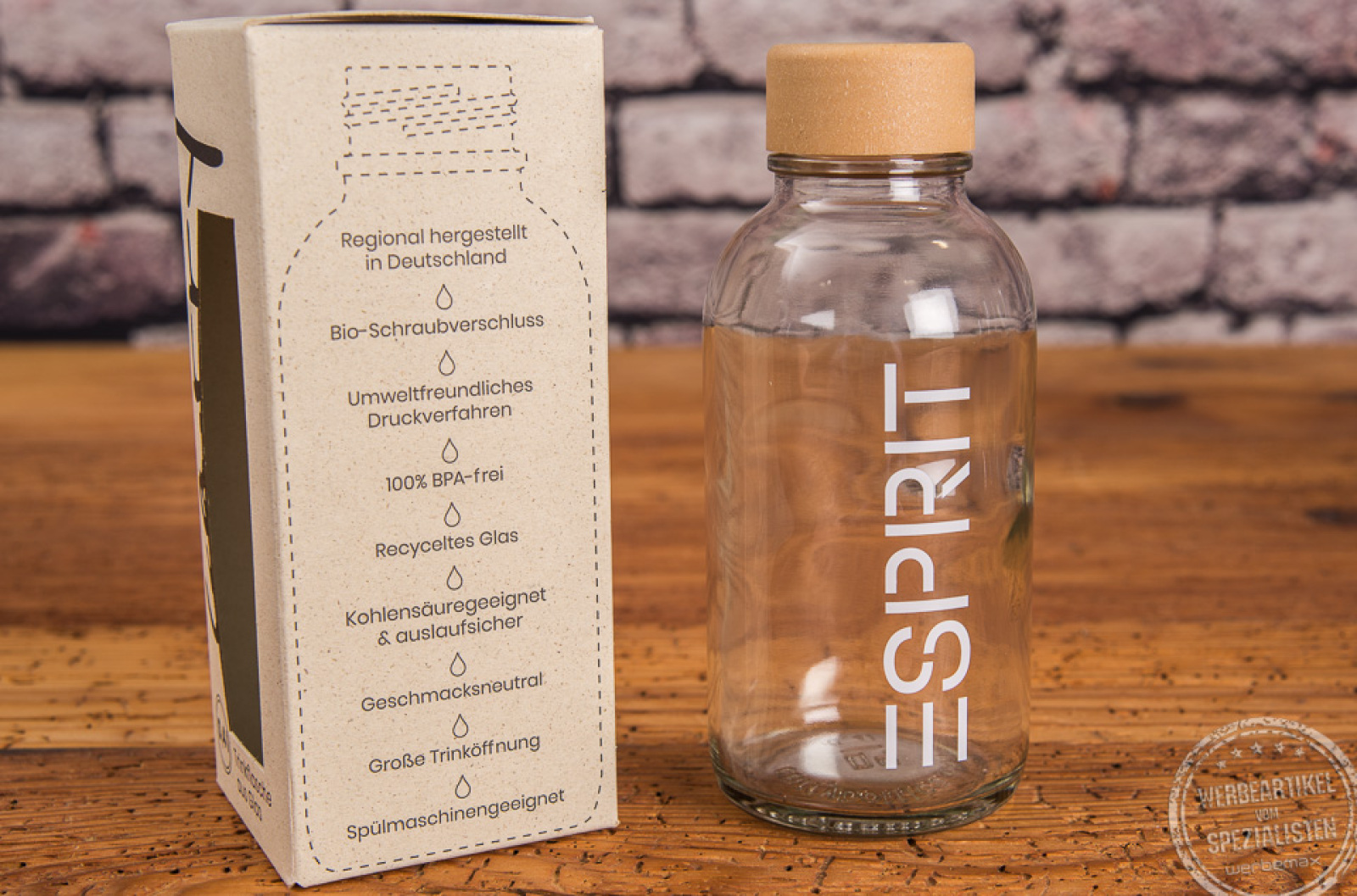 CARRY Bottle Glasflasche mit Schraubverschluss uns Logodruck ESPRIT in weiß
