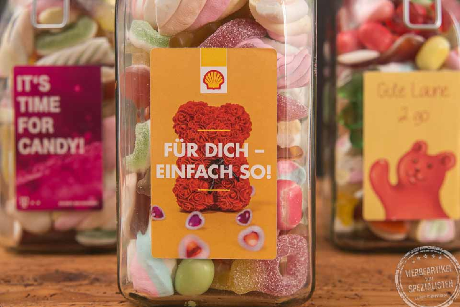 Süßigkeiten Fruchtgummis im Glas als Werbeartikel mit Logo
