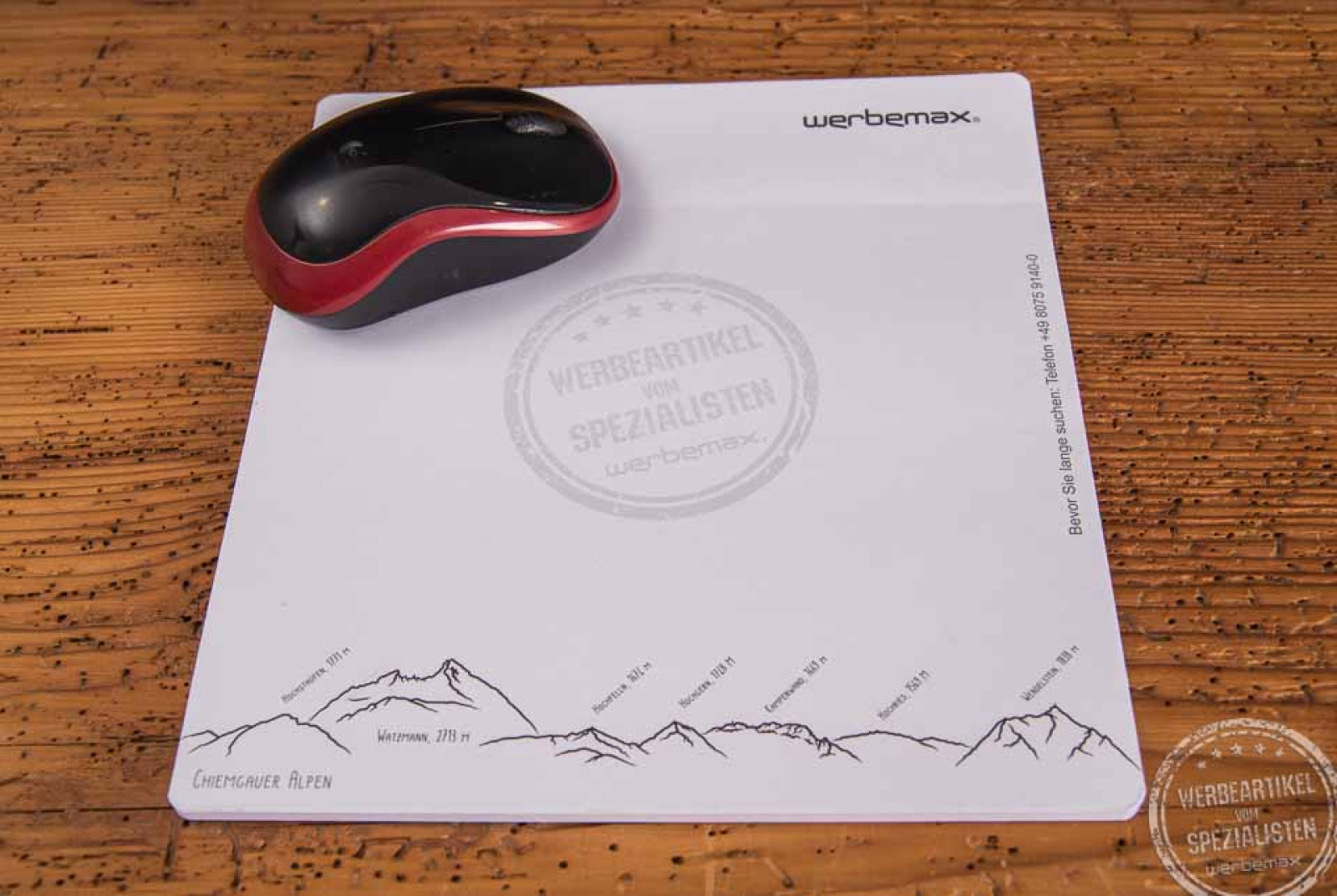 Haftnotizen Mousepad bedruckt mit Chiemgauer Bergkette und Mouse. 
