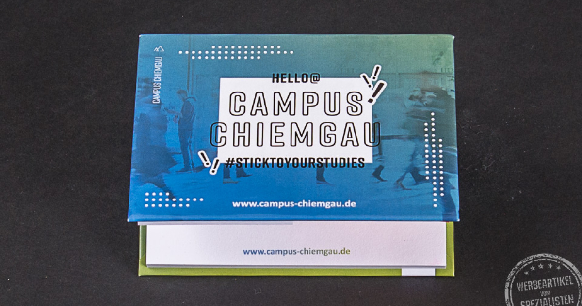 Haftnotizen als Werbeartikel für den Campus Chiemgau.