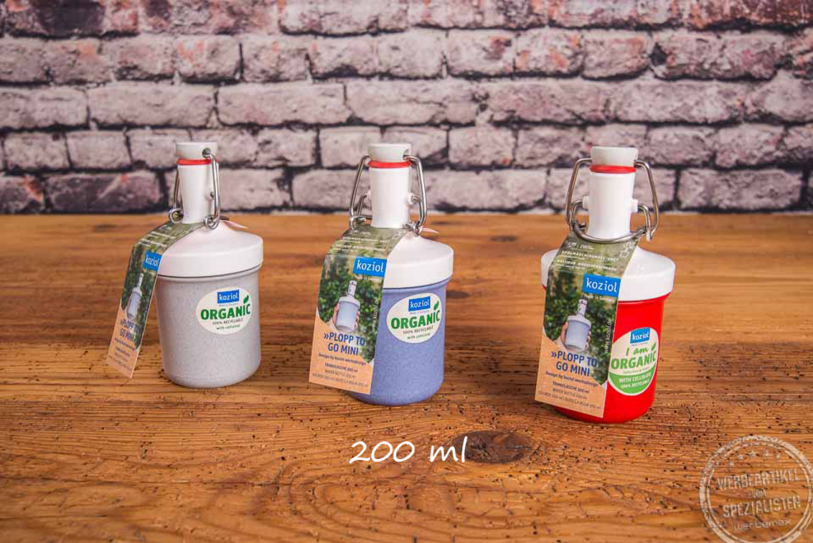 Mehrwegflasche mit Bügelverschluss in verschiedenen Farben und Größen bedrucken lassen