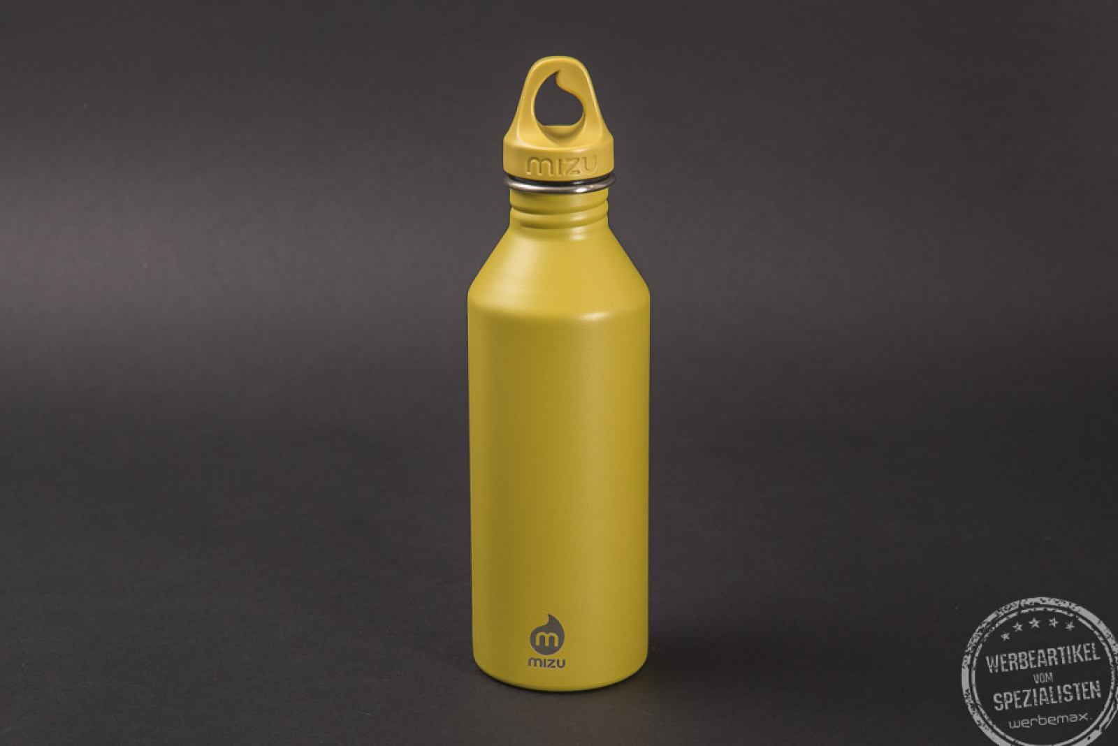 Gelbe MIZU Trinkflasche M8 als Werbegeschenk 