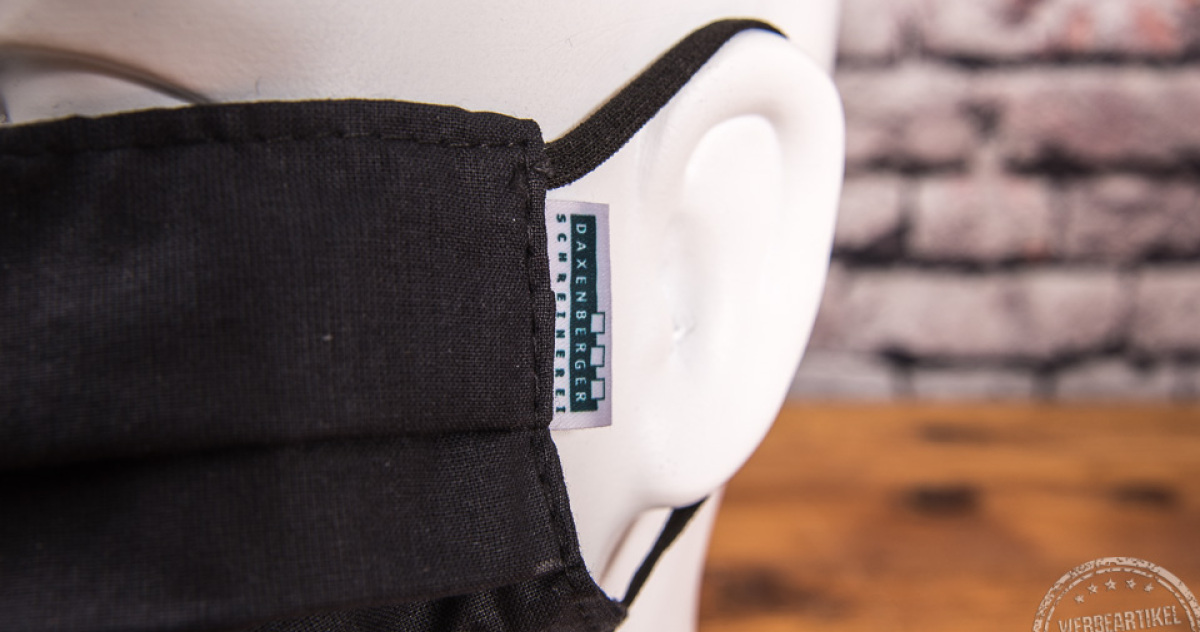 Medizinische Mund-Nasen-Maske f&uuml;r Schreinerei Daxenberger als Werbeartikel. 