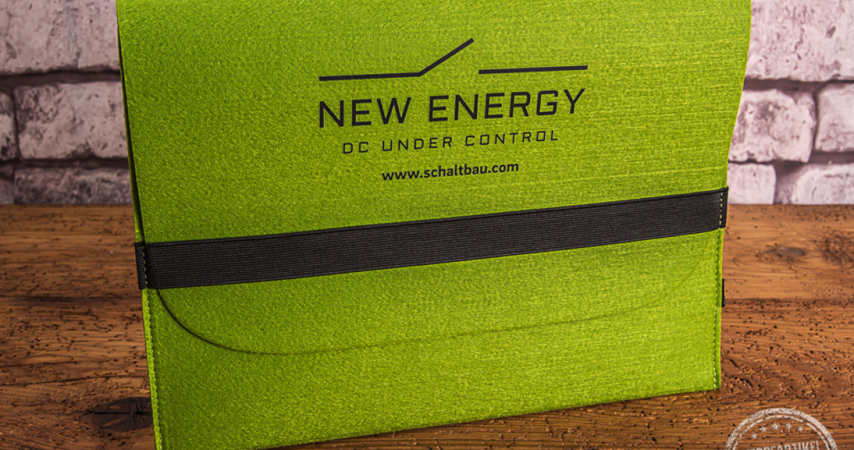 Schaltbau New Energy Filzmappe mit Logo f&uuml;r Dokumente in Maigr&uuml;n