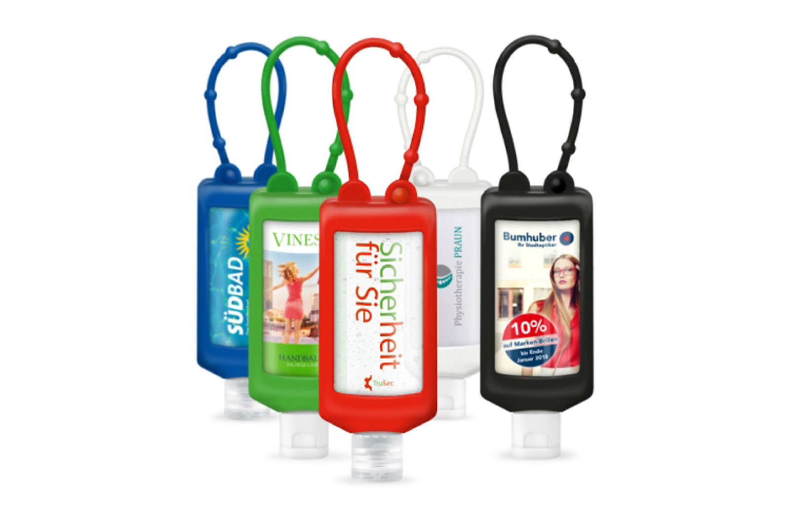 Bumper Handreinigungsgel mit Desinfektion in der 50 ml Flasche und Logodruck alle Farben von werbemax