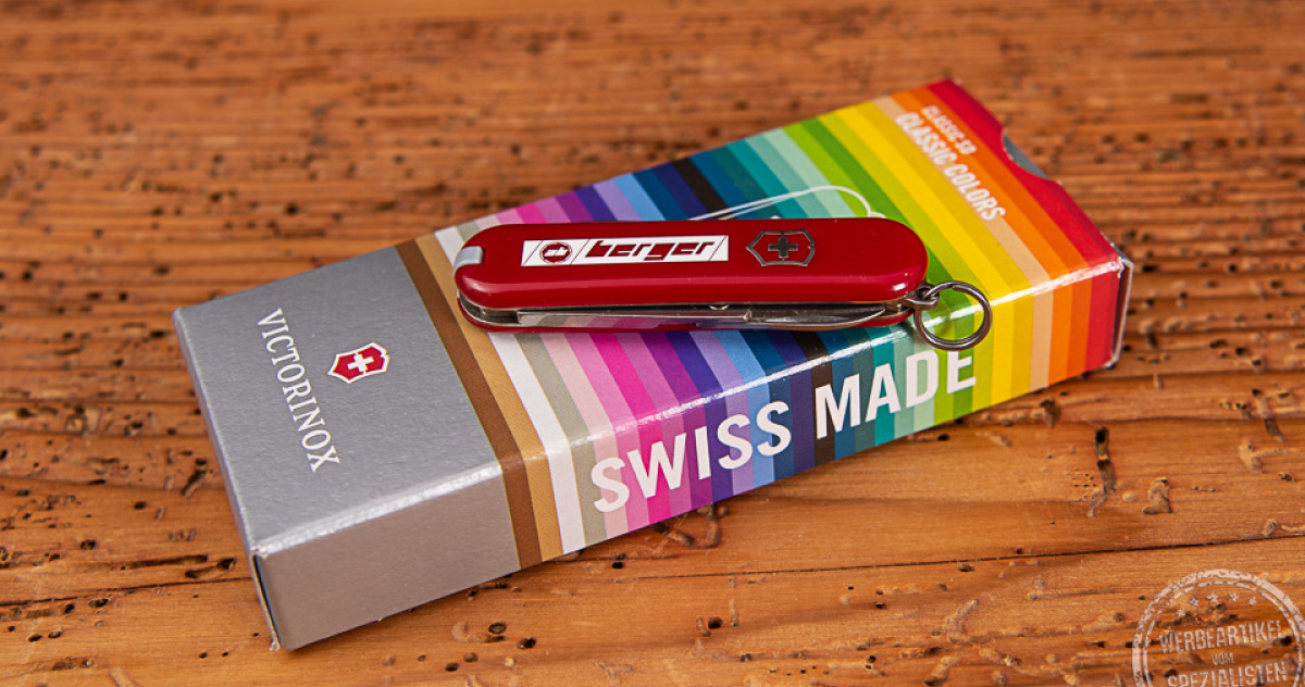 Victorinox Schweizer Taschenmesser in rot mit Logo der Firma Berger Interbational