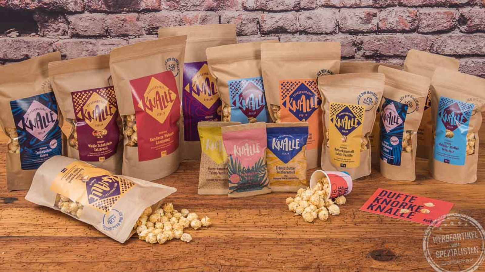 Knalle Popcorn unterschiedlich bedruckt mit Logo als Werbegeschenk