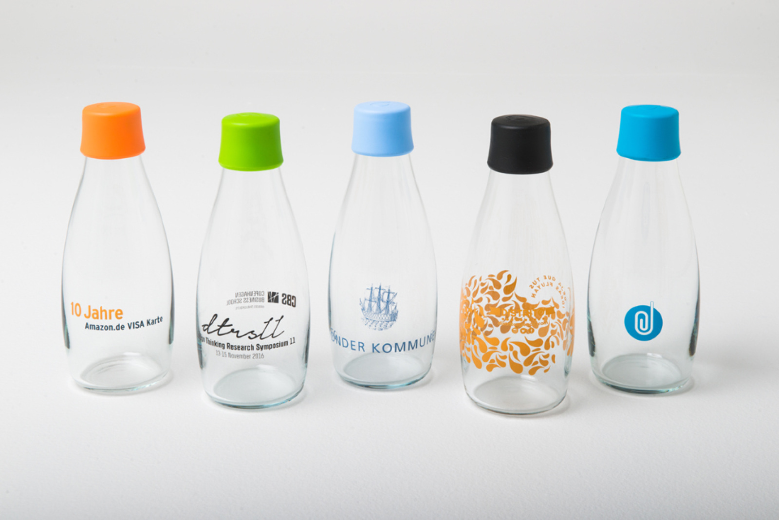 Werbeartikel Trinkflaschen aus Glas mit Firmenlogo