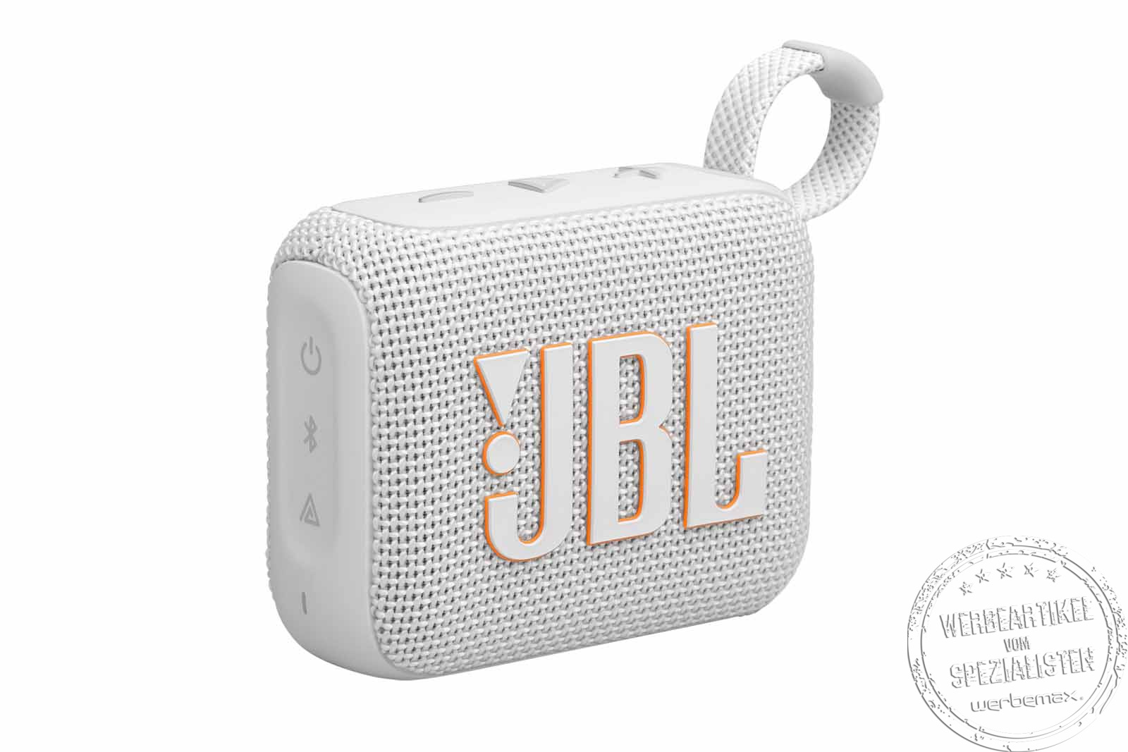 Weißer Bluetooth Lautsprecher GO 4 von JBL mit Schlaufe und guter Soundqualität