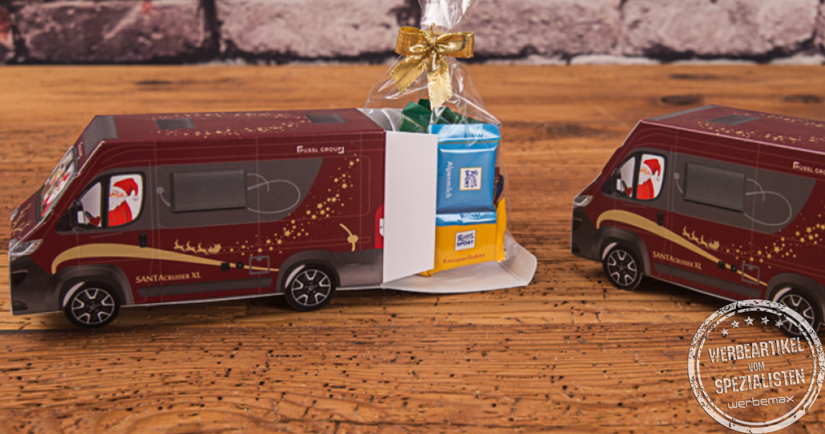 3D Transporter mit Schokoladen-F&uuml;llung als Werbegeschenk.