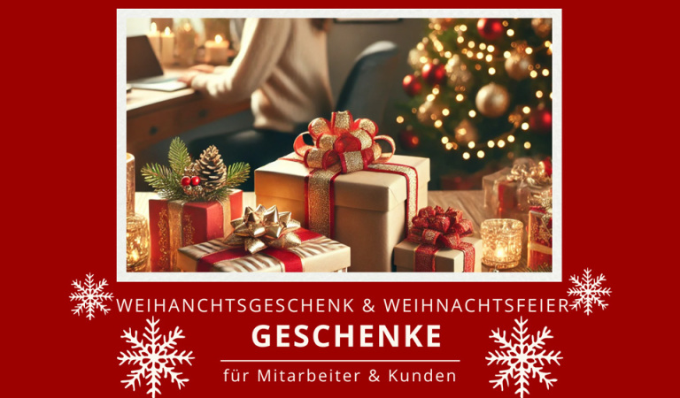 Titelbild Blogbeitrag Weihnachtsgeschenk und Weihnachtsfeier.