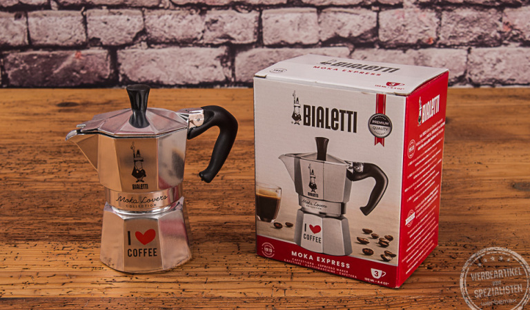 Bialetti italienischer Espressokocher mit Verpackung und Logo