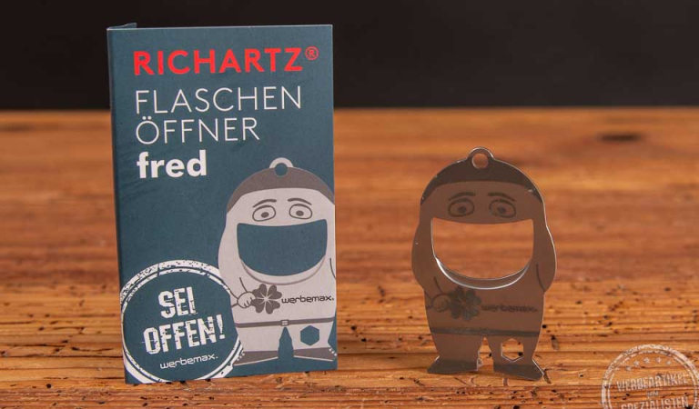 Richartz Flaschenöffner FRED als Werbeartikel mit Werbekarte