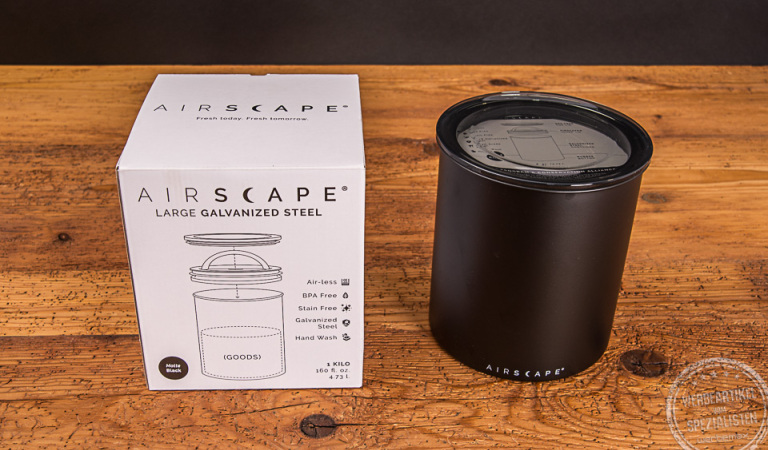 Airscape Kaffeedose in schwarz inklusive Verpackung als Werbegeschenk.