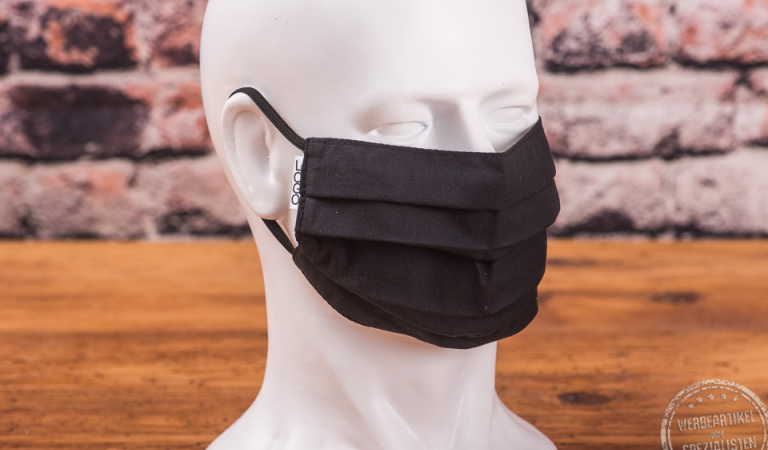 Schwarze Mund-Nasen-Maske aus Baumwolle mit Weblabel