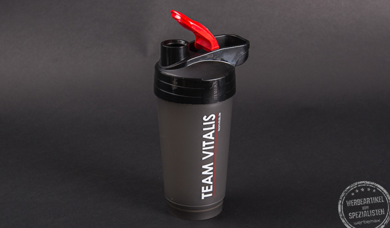 Eiweiß Protein Shaker mit Logo Druck Team Vitalis.