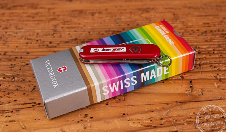 Victorinox Schweizer Taschenmesser in rot mit Logo der Firma Berger Interbational