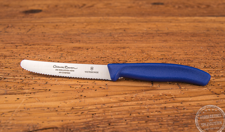 Blaues Victorinox Tomatenmesser mit Gravur Chiemgau Bauern 