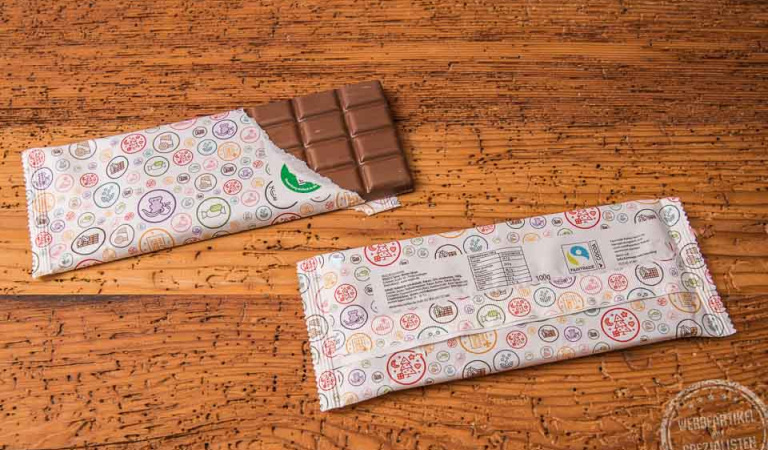 Schokoladentafel mit Logo auf Webeflowpack