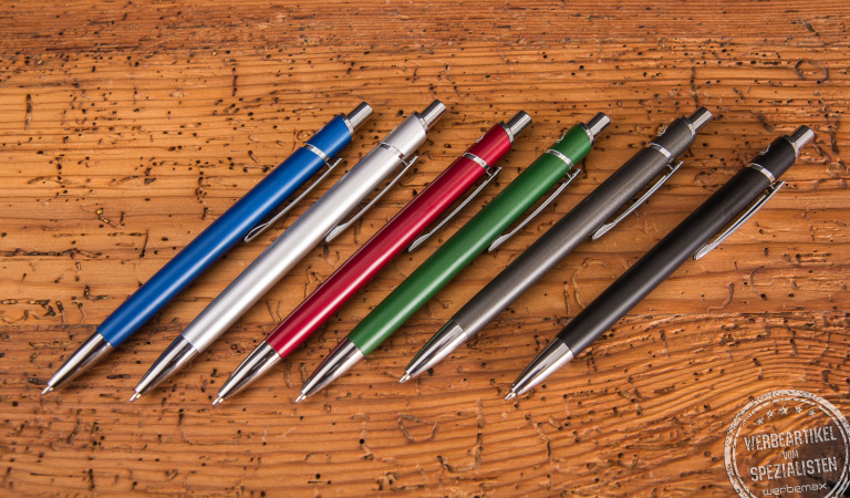 G&uuml;nstige Kugelschreiber mit Gravur in 6 verschiedenen Farben f&uuml;r einen professionellen Auftritt