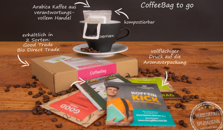 Vorteile der Coffeebags mit individueller Verpackung als Werbeartikel.