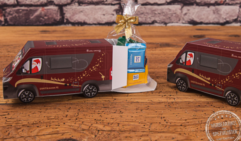 3D Transporter mit Schokoladen-Füllung als Werbegeschenk.