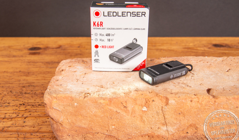 Schlüsselbundleuchte von LEDLenser K6R mit Logogravur. 2 Leuchtmodi und hochwertige Fachhandelsverpackung