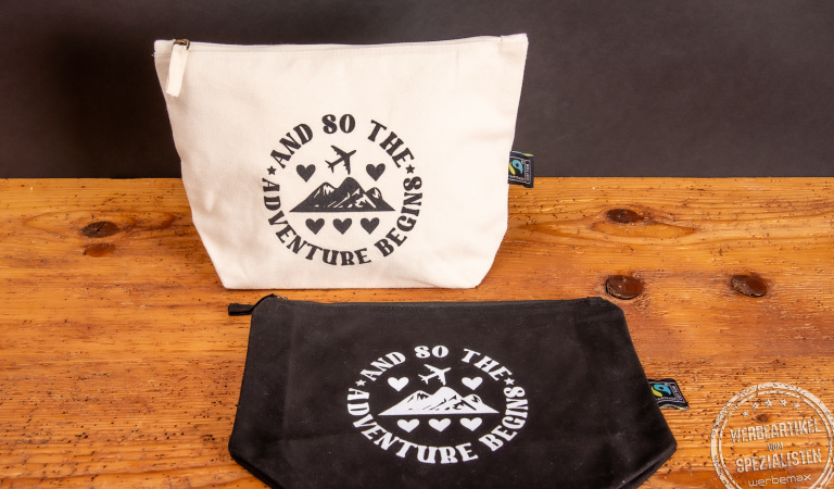 Zipper Bag Kylie von Misterbags in natur oder schwarz mit Logodruck als Werbegeschenk für Kosmetik, Kabel, Medizin und vieles mehr