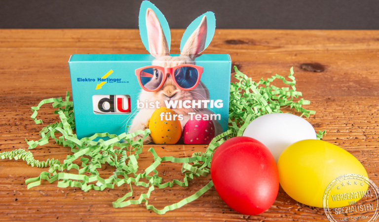 Duplo Schokoriegel in individueller Verpackung als Oster-Werbegeschenk.