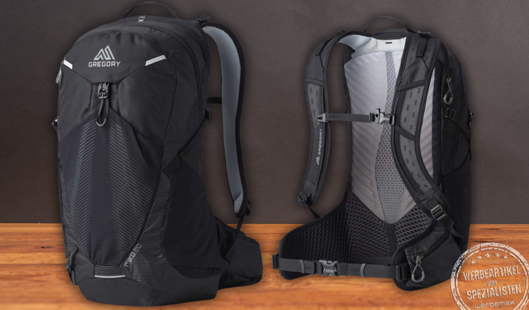 Robuster Gregory MIKO Rucksack mit Logodruck als hochwertiges Werbegeschenk.