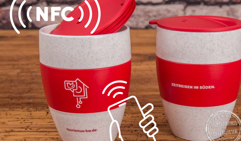 Koziol Kaffeebecher Aroma 2 go mit NFC Chip als Referenz Werbeartikel für Tourismus Baden-Württemberg.