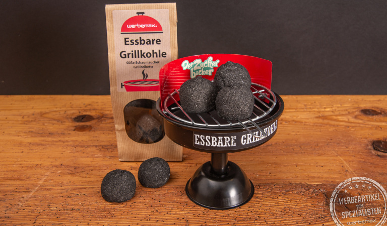 Grillkohle aus Marshmallows als Giveaway für Kunden und Mitarbeiter.