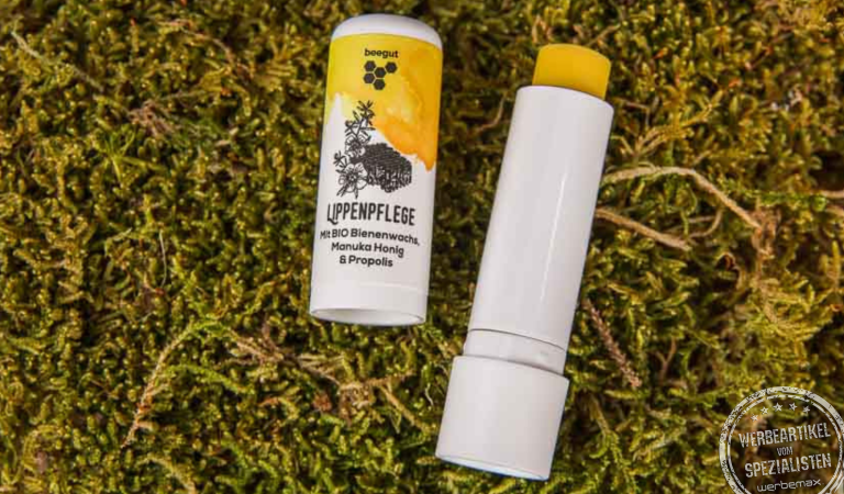 Lippenpflegestift mit Honig als Werbeartikel.