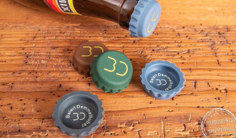 Korki verschiedene Silikonkronkorken Referenz Baierl & Demmelhuber als Werbeartikel.