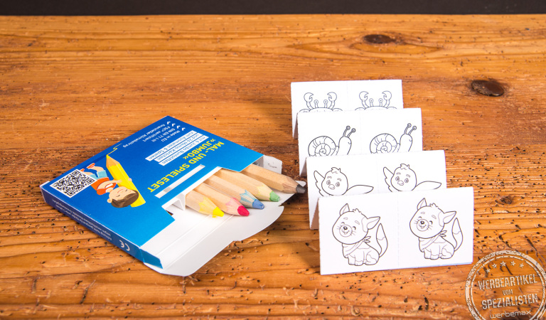 Jumbo Buntstifte Memory Ausmalset mit Tiermotiven als kreatives Werbegeschenk für Kinder.