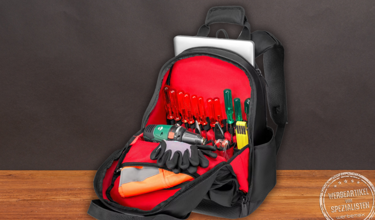 Offener Wenger Tool Backpack Advanced mit Werkzeugfächern, Schraubenziehern, Handschuhen und gepolstertem Laptopfach – hochwertiger Werkzeugrucksack für Handwerker.