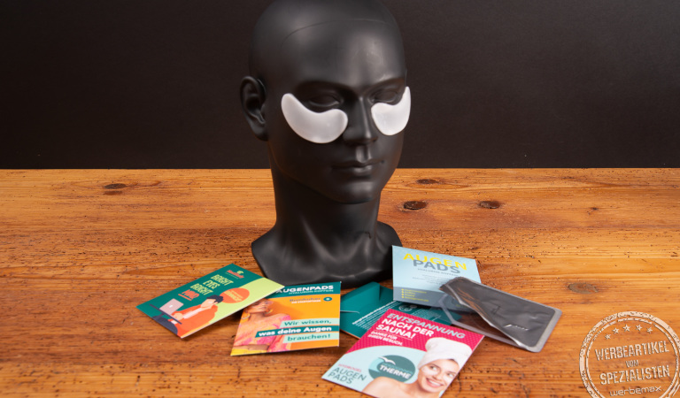 Augenpads mit Hyaluron mit Logo in verschiedenen Verpackungsdesigns als aufmerksamkeitsstarkes Giveaway