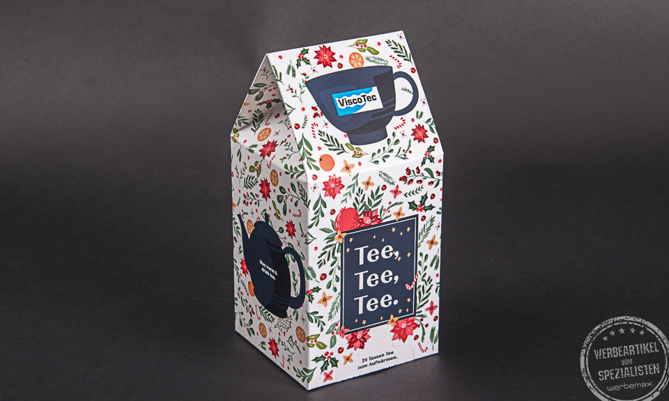 Teebox Haus mit Logo Druck Viscotec.