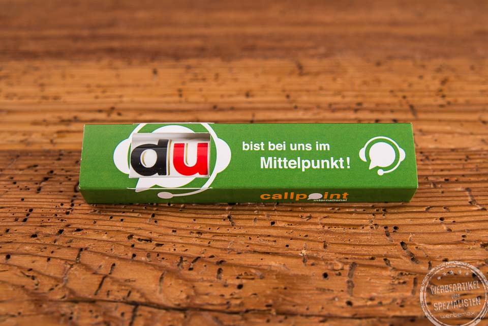 Werbebotschaft auf Schuber Duplo Schokoriegel